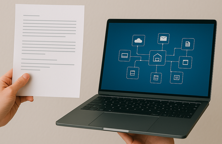 Ordinateur portable affichant un schéma de services en ligne